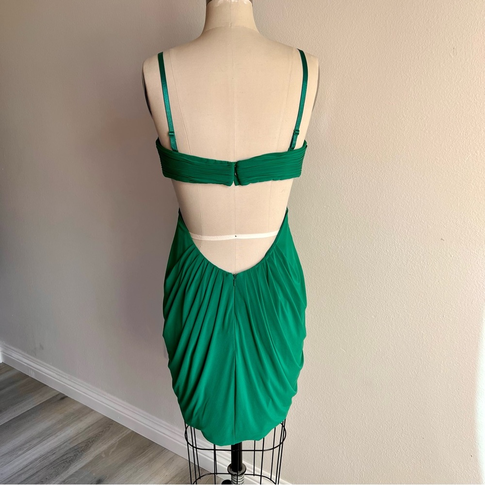BCBGMaxazria Medium Emerald Green Open Back Mini Dress Strapless Straps - Picture 2 of 16